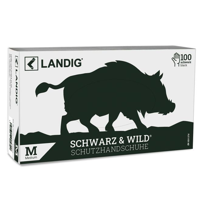 Hovedbilde Landig Engangshansker Nitril Sort Str. M (100 stk)