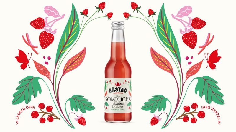 Råstad Rhubarb and Strawberry Kombucha 33 cl